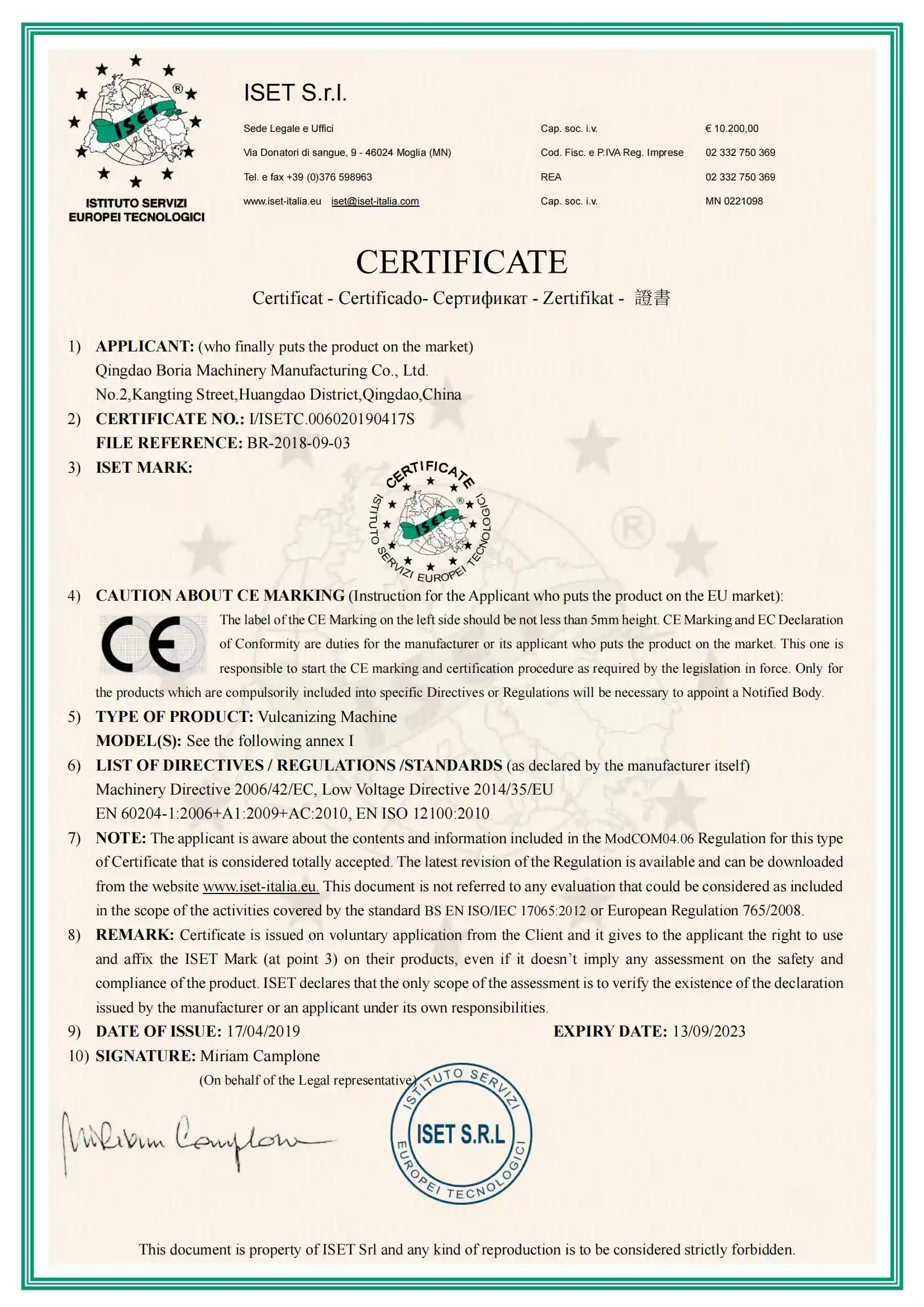 Ce Certification–vulcanizing Press